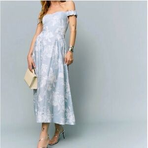 Reformation Blue floral Monet Midi Babydoll Maxi Linen Dress 0